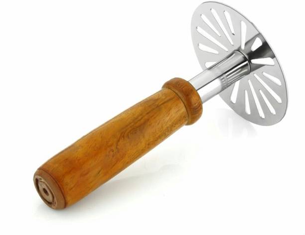 OFFYX Steel Potato Masher with wooden handle Pav bhaji masher, Vegetable Crusher Stainless Steel Masher