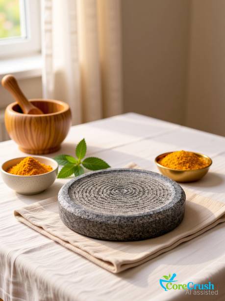 CoreCrush 5" inch Turmeric/Sandalwood Rubbing Stone Haldi Grinding stone Chandan stone Stoneware Masher
