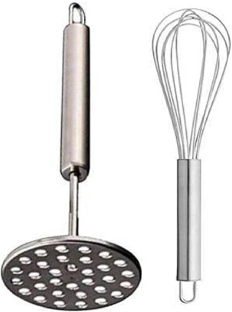 ANIAN Stainless Steel Masher & Whisk Combo Set (2-in-1 Kitchen Tool) Stainless Steel Masher