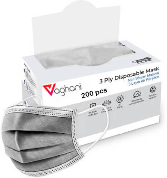 Vaghani 200 Pcs Grey Color Nose Pin Disposable Iso 3 Ply Pharmaceutical Polluation Mask 3 Ply Polluation Mask 200 Pcs ( Grey )( 75 Gsm )(Primium) Surgical Mask With Melt Blown Fabric Layer
