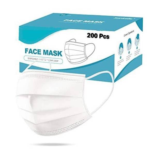 Vaghani 200 Pcs White Mask With Nose Pin Disposable Iso Mark 3 Ply Pharmaceutical Breathable Surgical Pollution Face Mask Respirator with 3 Layer For Men, Women, Kids 3 Ply Surgical Mask (200 Piece) ( White ) Surgical Mask With Melt Blown Fabric Layer