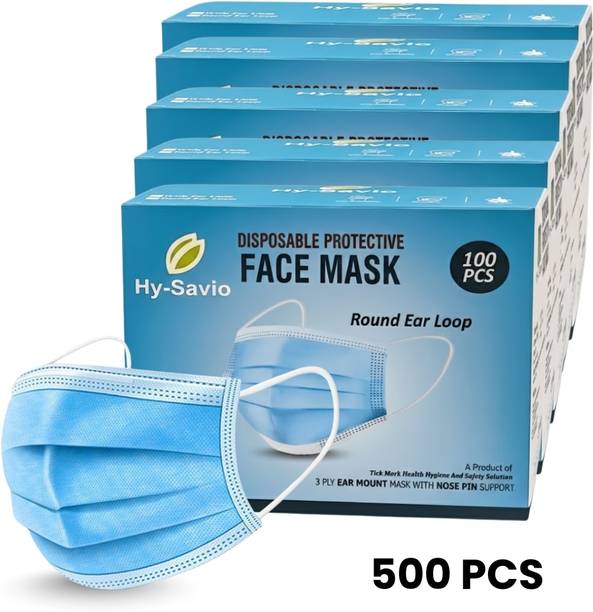 hysavio 3Ply Medical Disposable Protective Pollution Face Mask Blue Surgical Mask with Nose Pin & Ear Loop Water Resistant, Non-Reusable Surgical Mask With Melt Blown Fabric Layer