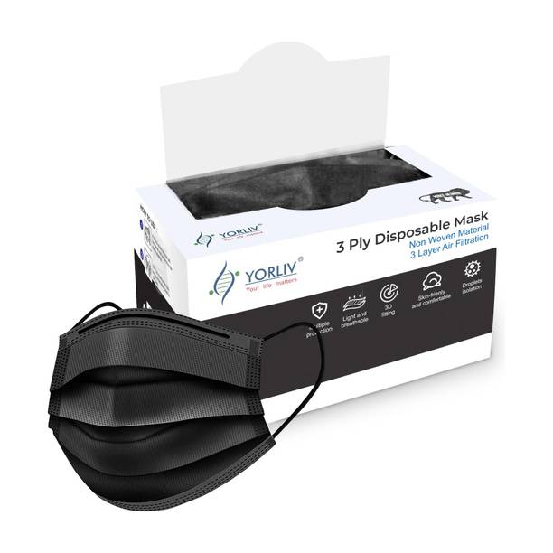 YORLIV " Surgical 3 Layer With Nose Clip Jet Black for Men Women Kids" 3 Ply Pharmaceutical Mask Water Resistant Surgical Mask