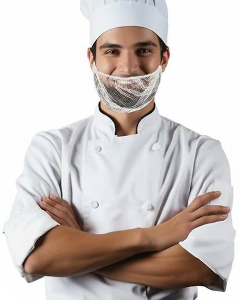 OTICA White Beard Mask 100 Pieces Disposable Beard Net Cover | Non Woven Surgical Mask With Melt Blown Fabric Layer