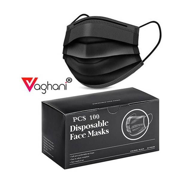 Vaghani 100 Pcs Black Nose Pin Disposable Iso 3 Ply Pharmaceutical Polluation Mask 3 Ply Surgical Mask 100 Pcs ( Black )( 75 Gsm )( Primium ) Surgical Mask With Melt Blown Fabric Layer