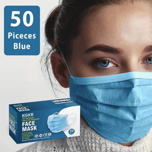 KGKR Surgical Mask -50 Pcs Surgical Blue Mask -50 Pcs Reusable, Washable, Water Resistant Surgical Mask With Melt Blown Fabric Layer