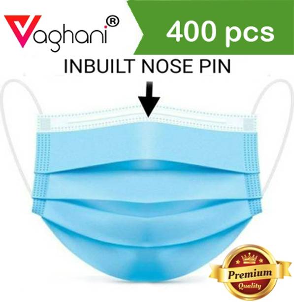 Vaghani 400Pcs Blue Polluation Meltblown Mask With Nose Pin 3 Ply Polluation Mask 400 Pcs ( Blue )( 75 Gsm )( Export Quality)) Surgical Mask With Melt Blown Fabric Layer