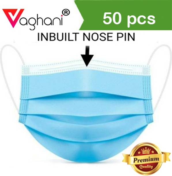 Vaghani 50Pcs Blue Polluation Meltblown Mask With Nose Pin 3 Ply Polluation Mask 50 Pcs ( Blue )( 75 Gsm )( Export Quality)) Surgical Mask With Melt Blown Fabric Layer