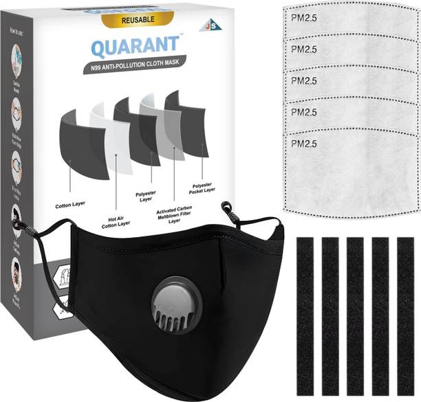 QUARANT N99 Anti-Pollution Cloth Mask with 5 Carbon PM 2.5 Filters & 5 Nose Foam Strips N 99 Reusable Cloth Mask With Melt Blown Fabric Layer