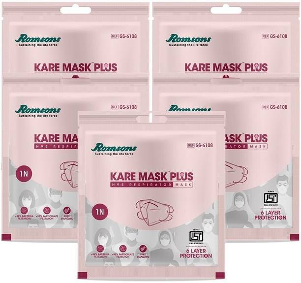 Romsons Kare Mask Plus, N95 Respirators Kare Mask Plus, N95 Respirators, with 6 Layer Protection (5 Pieces)