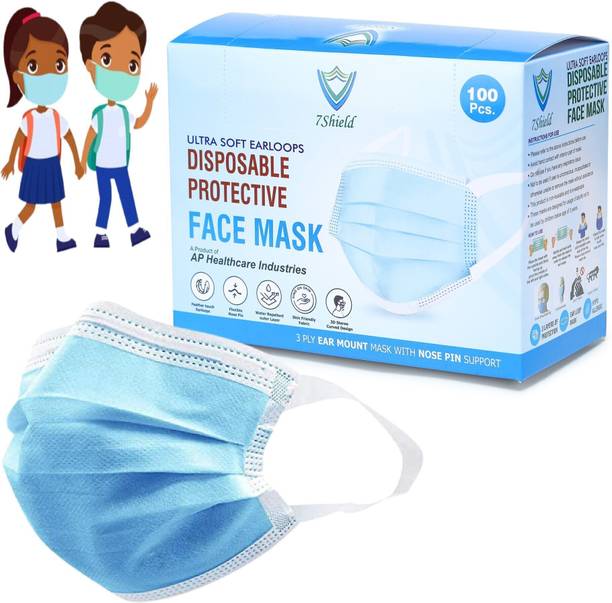 7SHIELD Kids Size CE and ISO Certified mask with Extra soft Fabric ear loop and Inbuilt Plastic coated Nose pin unisex mask soft fabric Ear loop Kids size Mask Water Resistant Surgical Mask