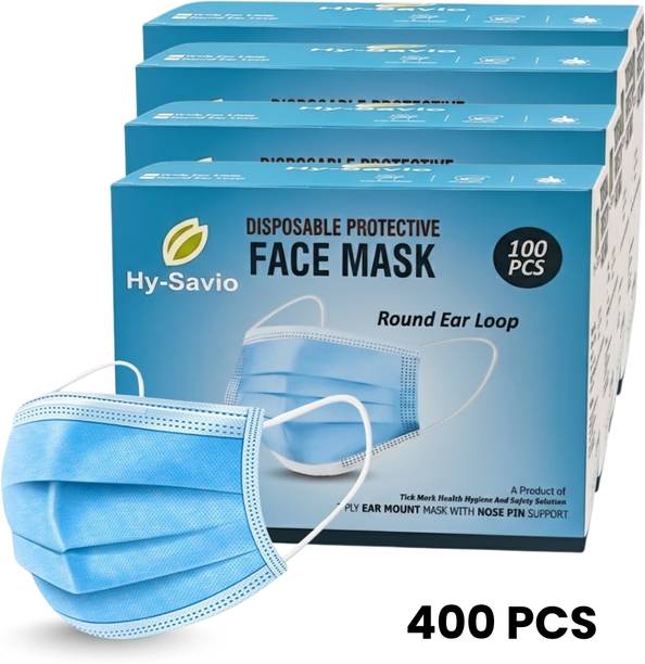 hysavio 400PC Blue Surgical Medical Breathable Face Mask Hygienic Disposable Face Mask | 3 Layer Protection Mask Water Resistant, Non-Reusable Surgical Mask With Melt Blown Fabric Layer