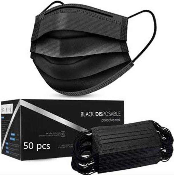 Vaghani 3 Ply Surgical Mask (50 Pcs) ( Black ) Surgical Mask With Melt Blown Fabric Layer