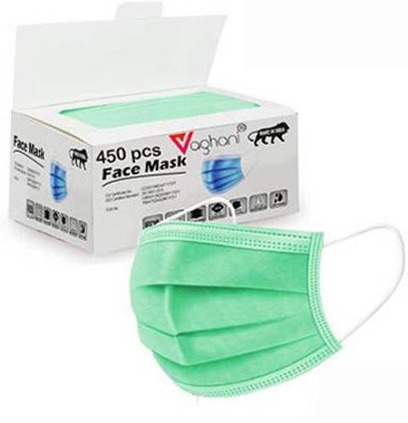Vaghani 450 Pcs Relience Green Disposable Iso 3 Ply Pharmaceutical Polluation Mask 3 Ply Polluation Dust Mask 450 Pcs ( Relience Green )( 75 Gsm )(Export)) Surgical Mask With Melt Blown Fabric Layer