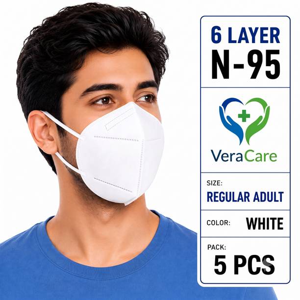 veracare 6 Layer N95 White Face Mask for Men & Women, Reusable Protective N-95 Mask Anti Pollution Protective Face Mask Breathable Daily Wear Mask Reusable, Washable