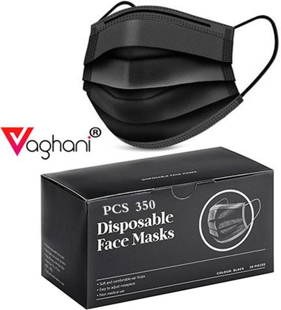 Vaghani 350 Pcs Black Nose Pin Disposable Iso 3 Ply Pharmaceutical Polluation Mask 3 Ply Surgical Mask 350 Pcs ( Black )( 75 Gsm )( Primium ) Surgical Mask With Melt Blown Fabric Layer