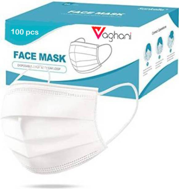Vaghani 100 Pcs White Nose Pin Disposable Iso Mark 3 Ply Pharmaceutical Polluation Mask 3 Ply Surgical Mask 100 Pcs ( White )( 75 Gsm )( Primium ) Surgical Mask With Melt Blown Fabric Layer