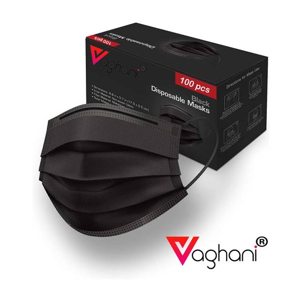 Vaghani 3 Ply Surgical Mask (100 Piece) ( Black )( With Pin ) Surgical Mask With Melt Blown Fabric Layer