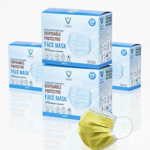 7SHIELD CE and ISO Certified Face Mask with Nose clip and soft ear loops 3PLY Surgical Mask Yellow 3 ply disposable filter protection breathable dust proof Water Resistant Surgical Mask Mfg By :-AP Health Care Yellow surgical mask Non-Washable, Non-Reusable, Water Resistant Surgical Mask