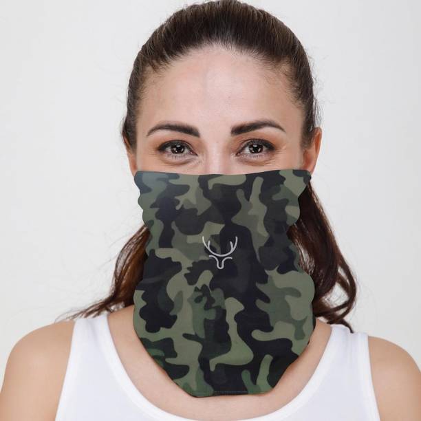Jigyaasaa Bandana Face mask Army green multi color Cloth Mask