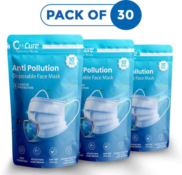 C-Cure 3Ply Disposable Anti Pollution Face Mask Blue, Non Woven With Elastic Ear-loop C3PAPFM-20 Non-Washable Surgical Mask