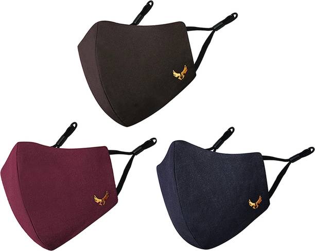 MASQ Wings 4 Layer Protective, Cotton Cloth Face Mask Combo for Men with Ear Loops Wings_Maroon_Black_Navy_Large_03 Reusable, Washable Cloth Mask