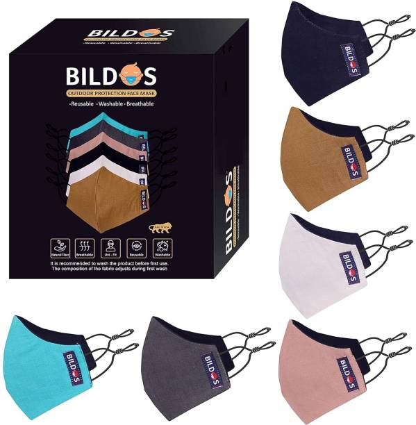 BILDOS 3 Layer Pure Cotton Cloth Mask 6 Pcs Super Breathable Cloth Mask with SMMS Filter Layer Reusable Cloth Mask With Melt Blown Fabric Layer