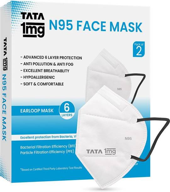 1MG N95-Style Face Mask | 6-Layer Filtration | Soft Ear Loop Design | Pack of 2 BIS Approved FFP2 N95 Mask White - Ear Loop, 6 Layers Protection Face Mask Cloth Mask