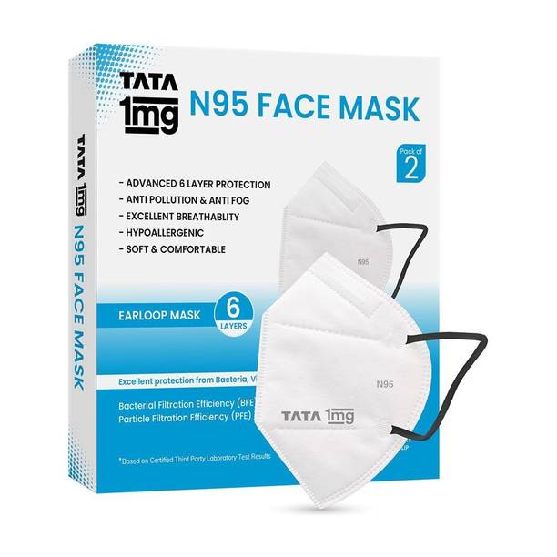 1MG N95-Style Face Mask | 6-Layer Filtration | Soft Ear Loop Design | Pack of 2 BIS Approved FFP2 N95 Mask White - Ear Loop, 6 Layers Protection Face Mask Cloth Mask