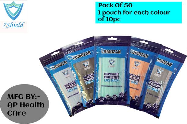 7SHIELD CE and ISO Certified Face Mask with Nose clip and soft ear loops 3PLY Water Resistant Surgical Mask Multicolor face mask Surgical Mask 10 pc Pouch pack Water Resistant Surgical Mask