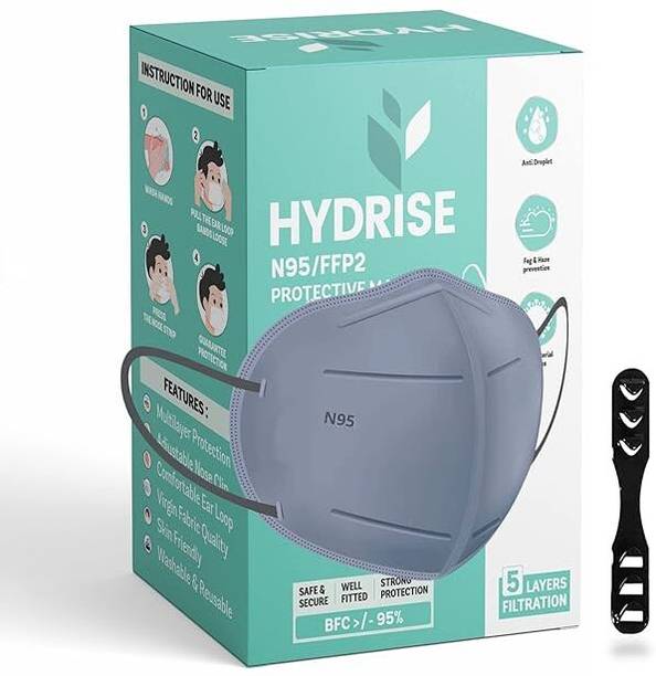 Hydrise HYDRISE Pack of 10 Premium N95 Mask For Men and Women with Mask Adjuster HYD-G-10 Reusable, Washable Cloth Mask With Melt Blown Fabric Layer