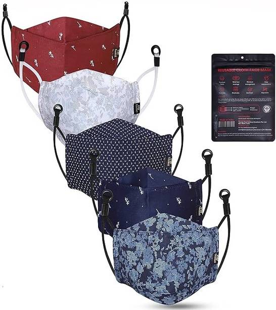 CENWELL 5 Pcs Pure Cotton Mask Reusable 6 Layer Fabric N95 Mask Men Women Designer 3D Reusable, Washable Cloth Mask With Melt Blown Fabric Layer
