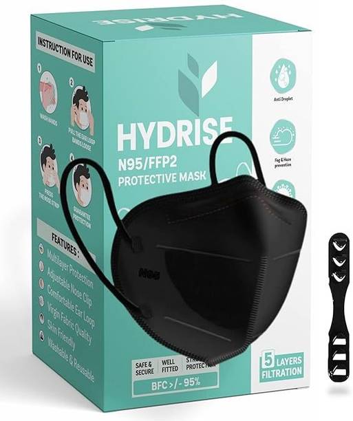 Hydrise HYDRISE Pack of 10 Premium N95 Mask For Men and Women with Mask Adjuster HYD-B-10 Reusable, Washable Cloth Mask With Melt Blown Fabric Layer