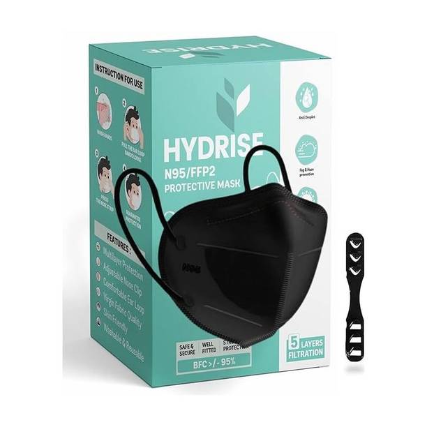 Hydrise HYDRISE Pack of 10 Premium N95 Mask For Men and Women with Mask Adjuster HYD-B-10 Reusable, Washable Cloth Mask With Melt Blown Fabric Layer