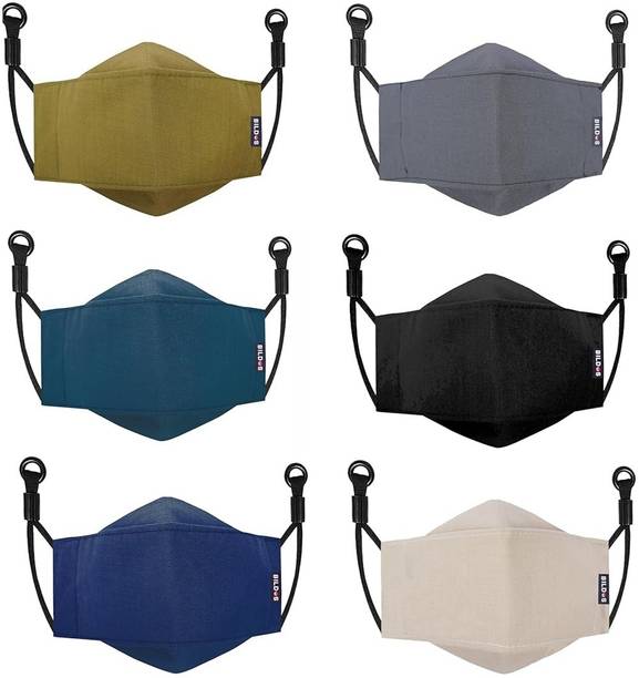 BILDOS 3 Layer Pure Cotton 3D Designed Assorted color Mask With Adjustable Soft Earloop Cloth Mask With Melt Blown Fabric Layer