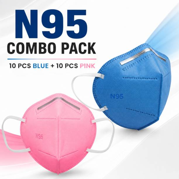 tick mark 10PC BLUE & 10PC PINK N95 Medical Disposable Protective Respirator Mask for Healthcare Laboratory Industrial & Daily Use Washable, Water Resistant, Reusable