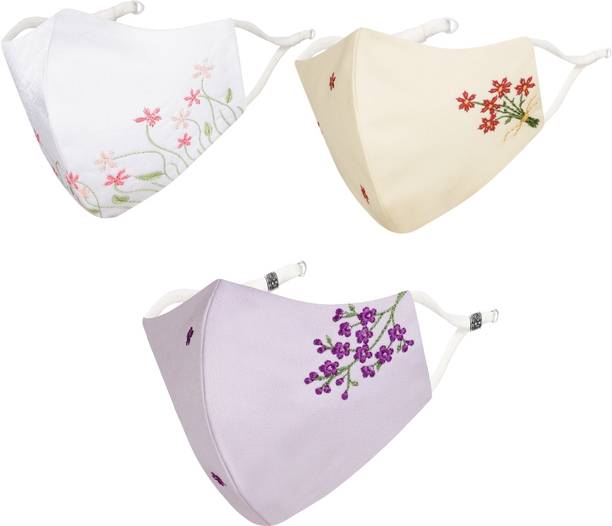MASQ Anti-Pollution Anti-Bacterial BFE>99% 4 Layer Protective Face Mask Girl & Women Floral Bunch Combo_03 Reusable, Washable Cloth Mask