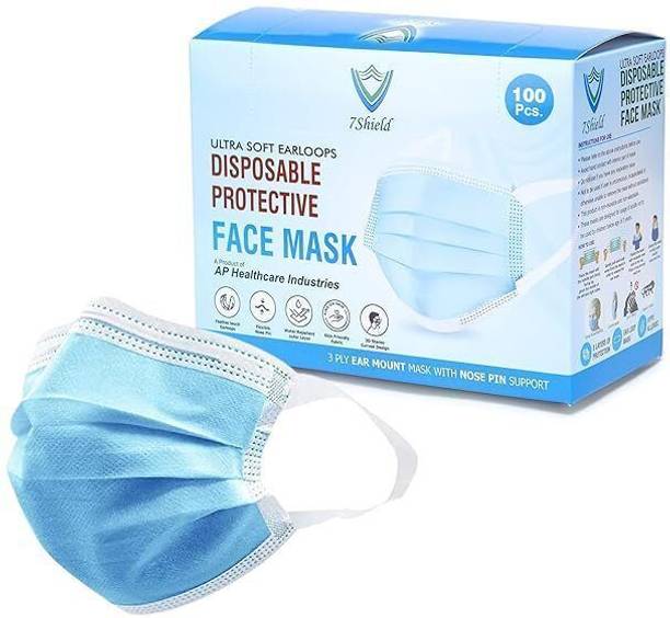 7SHIELD CE and ISO Certified Surgical mask with Extra soft Fabric ear loop Fabric Ear loop Water Resistant, Non-Washable Surgical Mask With Melt Blown Fabric Layer