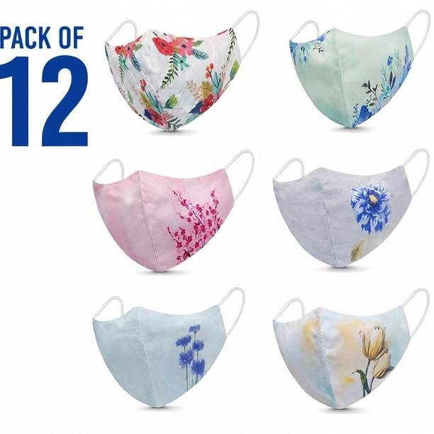 Vaghani 3 Layer Anti Pollution Printed Primium Quality Mask 3 Layer Anti Pollution Mask 12Pcs Super Breathable Women Cotton Print Mask Reusable, Washable Cloth Mask With Melt Blown Fabric Layer
