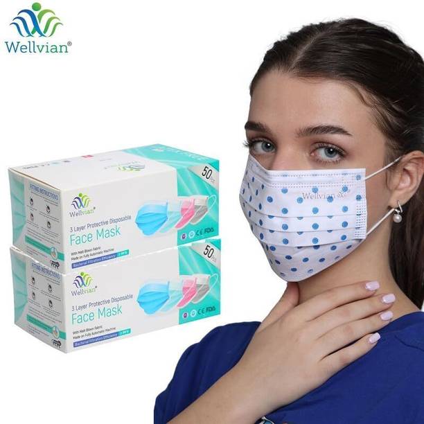 WELLVIAN Disposable Face Mask Mask Reusable, Washable, Water Resistant, Non-Washable, Non-Reusable Surgical Mask With Melt Blown Fabric Layer