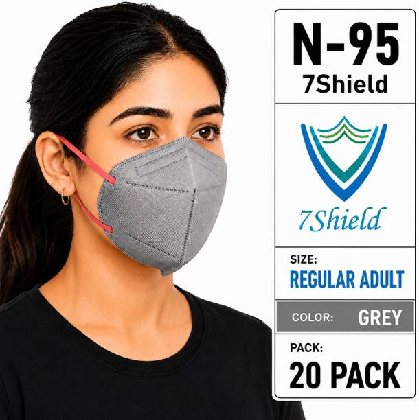 7SHIELD Grey N95 Medical Mask High-Performance Healthcare and Personal Use 6-Ply N-95 Face Mask with Adustable Nose Clip Washable, Reusable, Water Resistant