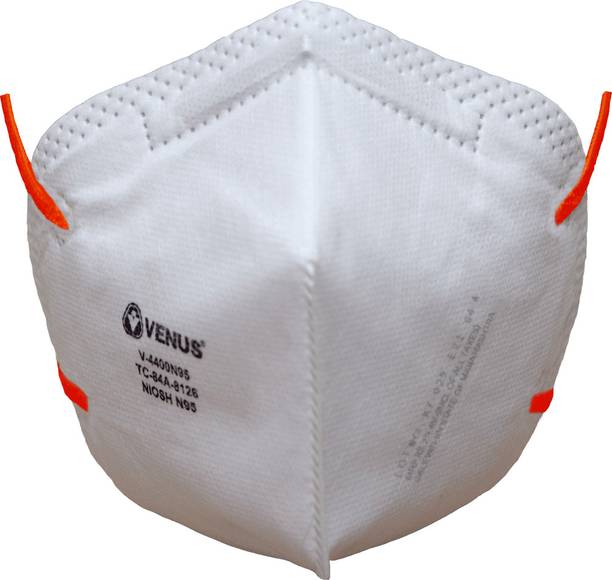 Venus Venus V-4400 N95 Mask White fold flat Face Pollution Mask NIOSH N95 Approved (Outside Maharashtra) Filtering Efficiency - > 95% for Non-Oil Based Particles