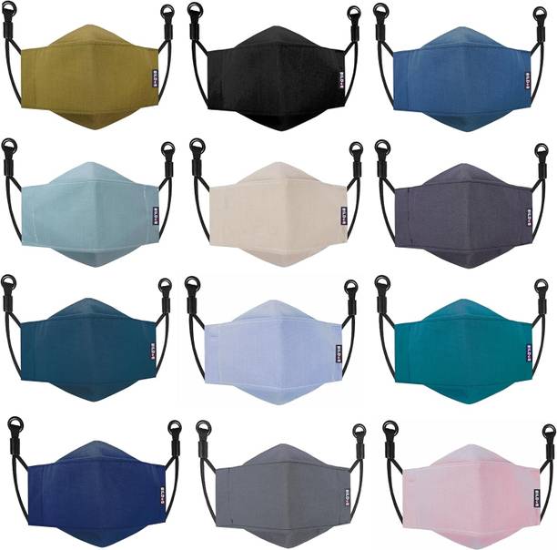 BILDOS 4 Layer 12Pcs Assorted Color Cotton Face Mask Reusable Super Breathable Fabric Face Mask with Adjustable Ear Loop Cloth Mask With Melt Blown Fabric Layer