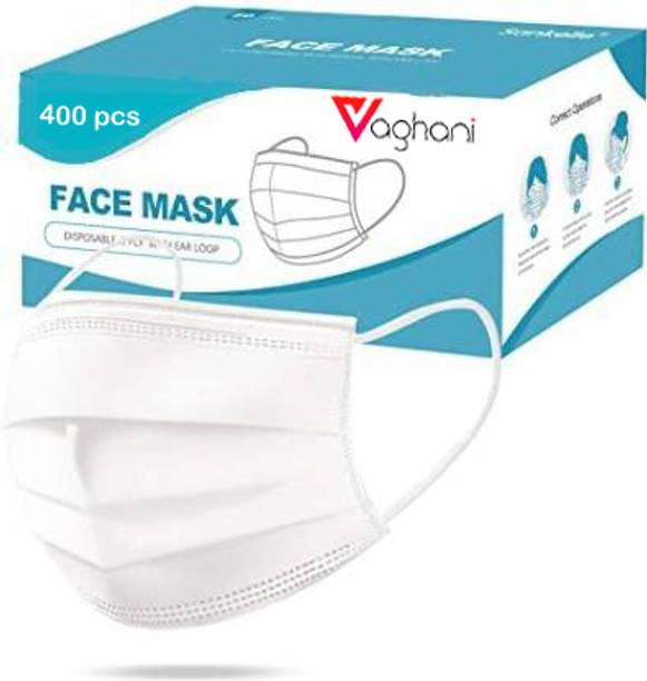 Vaghani 400 Pcs White Nose Pin Disposable Iso Mark 3 Ply Pharmaceutical Polluation Mask 3 Ply Surgical Mask 400 Pcs ( White )( 75 Gsm )( Primium ) Surgical Mask With Melt Blown Fabric Layer