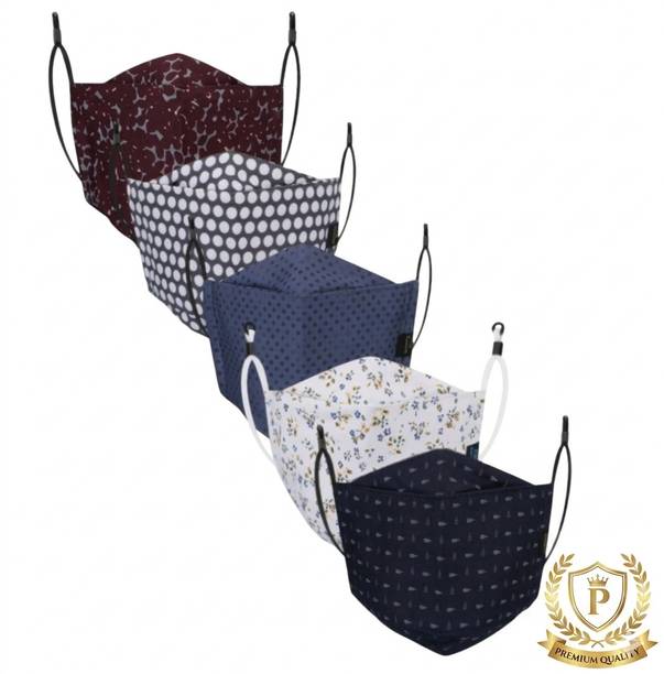 Vaghani 3 Layer Anti Pollution Primium Box Print Mask 3 Layer Anti Pollution Mask 5 Pcs Super Breathable Cloth Box Print Cotton Mask Reusable, Washable Cloth Mask With Melt Blown Fabric Layer