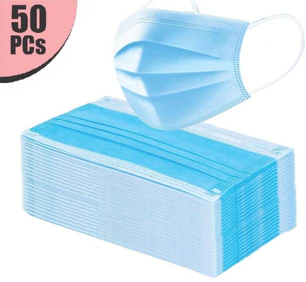 KGKR Surgical Mask -50 Pcs Surgical Blue Mask -50 Pcs Reusable, Washable, Water Resistant Surgical Mask With Melt Blown Fabric Layer