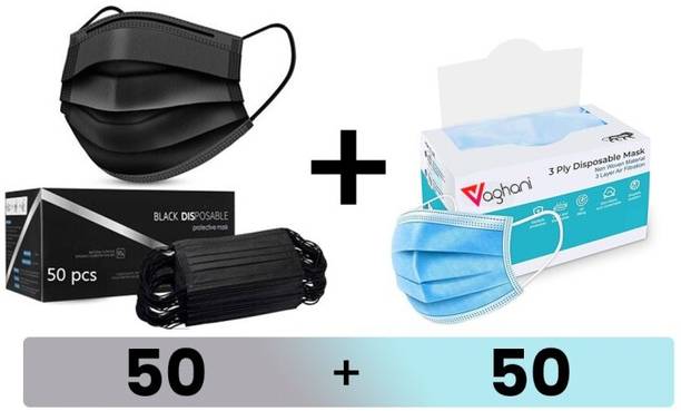 Vaghani 100Pcs Black and Blue 3 Ply Pharmaceutical Surgical Mask with 3 Layer 3 Ply Surgical Primium Export Quality Mask (100 Pcs ( Black +Blue)) Surgical Mask With Melt Blown Fabric Layer