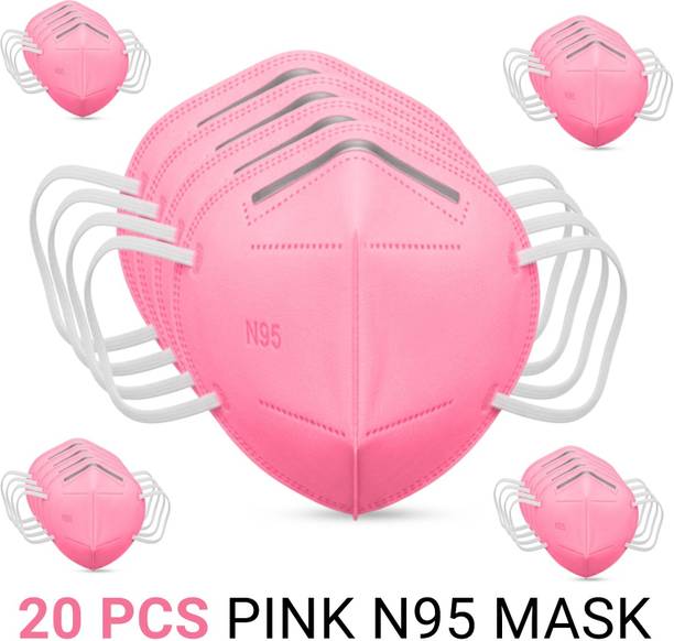 tick mark Pink N95 20pc Disposable Face Mask | Breathable 5 Layer Safety Mask for Dust, Smoke & Pollution Protection Washable Surgical Mask With Melt Blown Fabric Layer
