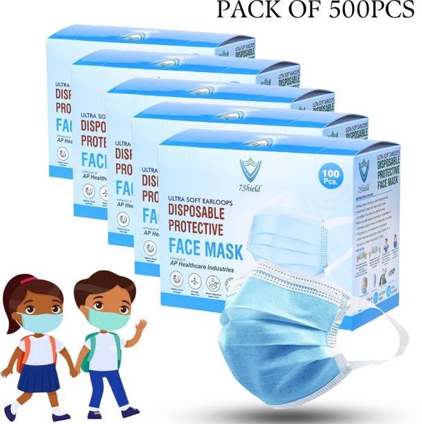 7SHIELD Kids Size CE and ISO Certified mask with Extra soft Fabric ear loop and Inbuilt Plastic coated Nose pin unisex mask soft fabric Ear loop Kids size Mask Water Resistant Surgical Mask