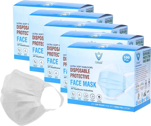 7SHIELD CE and ISO Certified with Extra soft Fabric ear loop and Inbuilt Plastic coated Nose pin disposable Blue unisex mask White soft fabric Ear loop Water Resistant Surgical Mask